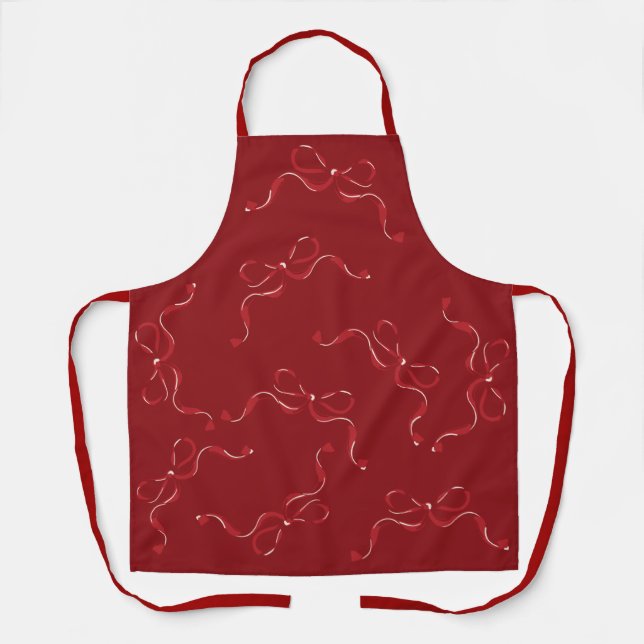 Modern Valentines Retro Red Bows Gift Apron (Front)
