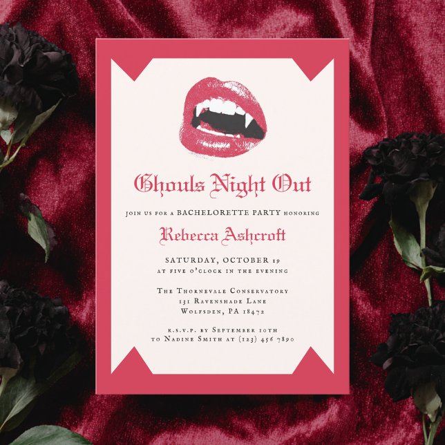 Modern Vampire Fang Halloween Gothic Bachelorette Invitation (Creator Uploaded)