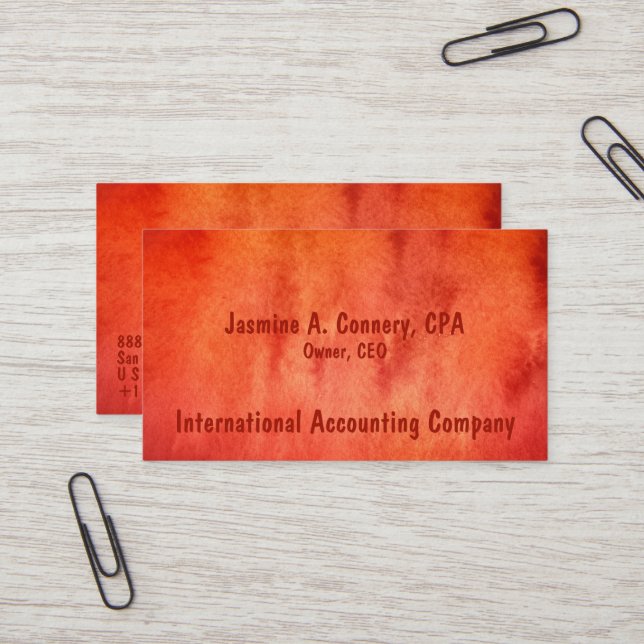 Modern Variegated Red Orange Business Card (Front/Back In Situ)