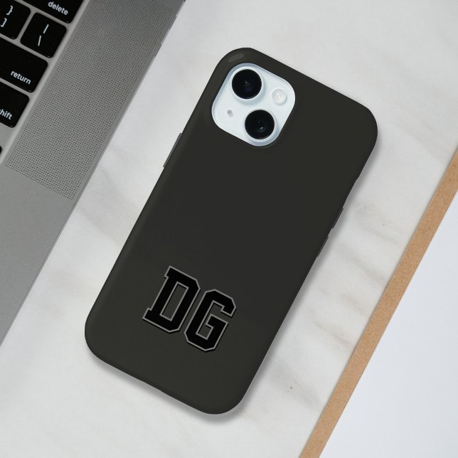 Modern Varsity Black Grey Monogram Initials Case-Mate iPhone Case (Creator Uploaded)