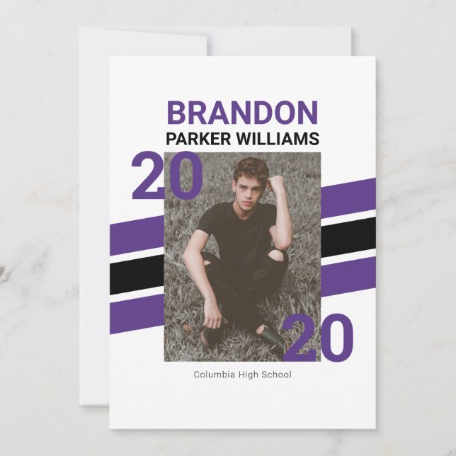 Modern Varsity Photo Grad Invitation Card (Front)
