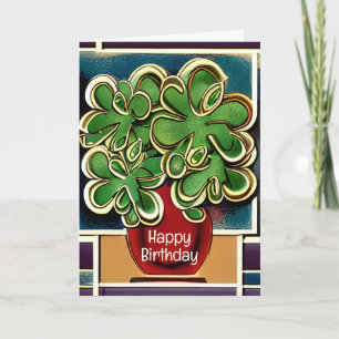 Modern Vase of Shamrocks Clovers Happy Birthday Card