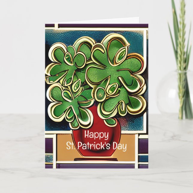 Modern Vase of Shamrocks|Clovers St. Patrick's Day Card (Front)