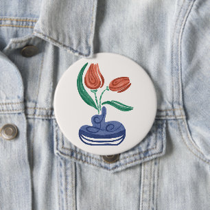 Modern Vase with Tulips Floral Still Life Art 10 Cm Round Badge