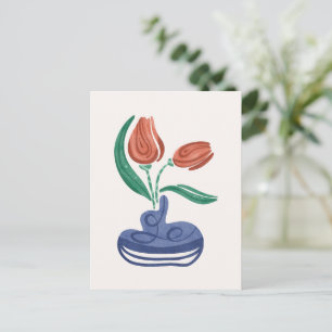 Modern Vase with Tulips   Floral Still Life Art Holiday Postcard