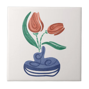 Modern Vase with Tulips   Floral Still Life Art Tile