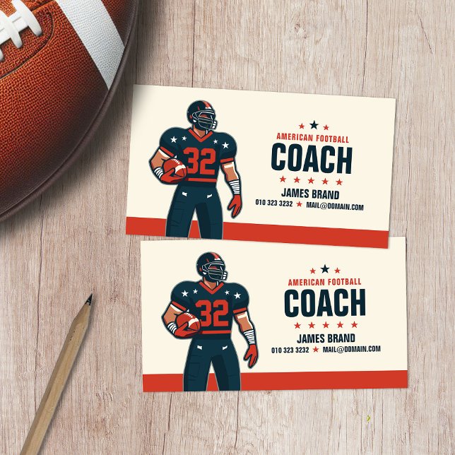 Modern Vector Illustrated American Football Coach Business Card (Creator Uploaded)