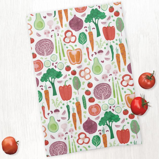 Modern Vegetable Pattern Tea Towel (Fun modern vegetable pattern kitchen tea towel)