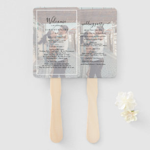 Modern Vellum Effect Overlay Photo Wedding Program Hand Fan