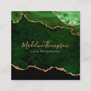 Modern Velvet Green Marble Agate Geode Square Business Card