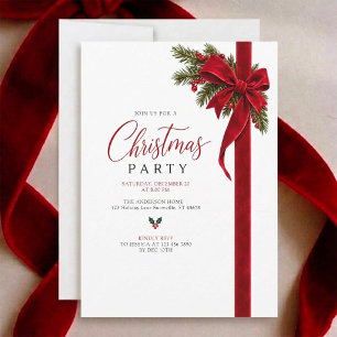 Modern Velvet Ribbon Holiday Christmas Party Invitation