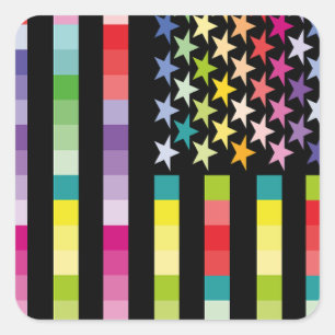 MODERN VERSION MULTICOLOR USA/USA FLAG MASANSER SQUARE STICKER