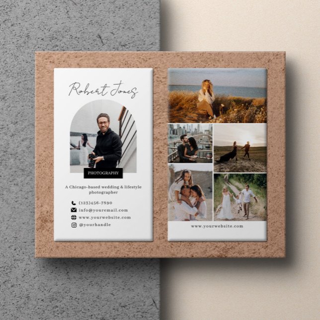 Modern Vertical 6 Photo Collage Photographer Business Card (Creator Uploaded)