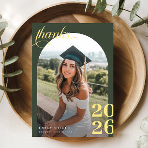 Modern Vertical Arch Photo Graduation Thank You Card