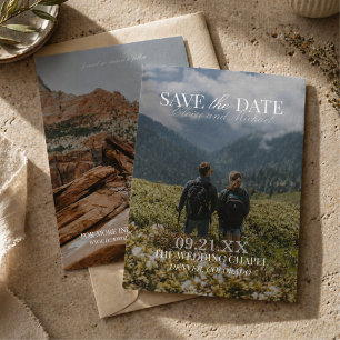 Modern Vertical Double-sided Photo Save The Date Invitation
