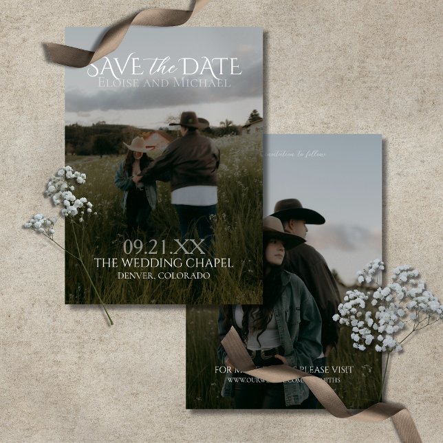 Modern Vertical Double-sided Photo Save The Date Invitation (Modern Vertical Double-sided Photo Save The Date Invitation)