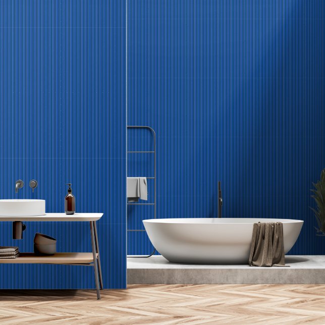 Modern Vertical Lapis Blue Striped Pattern Wallpaper (Bathroom)