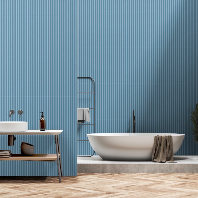 Modern Vertical Niagara Blue Striped Pattern Wallpaper (Bathroom)