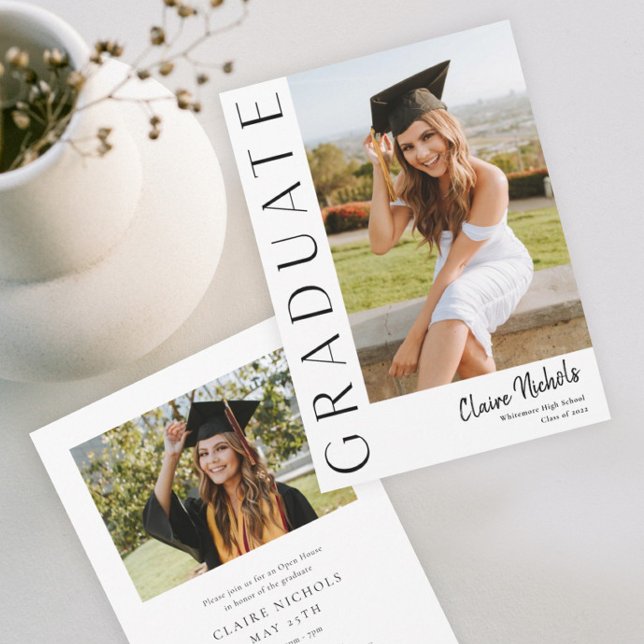 Modern Vertical Photo Graduation Announcement (Modern Typography Photo Graduation Announcement. )