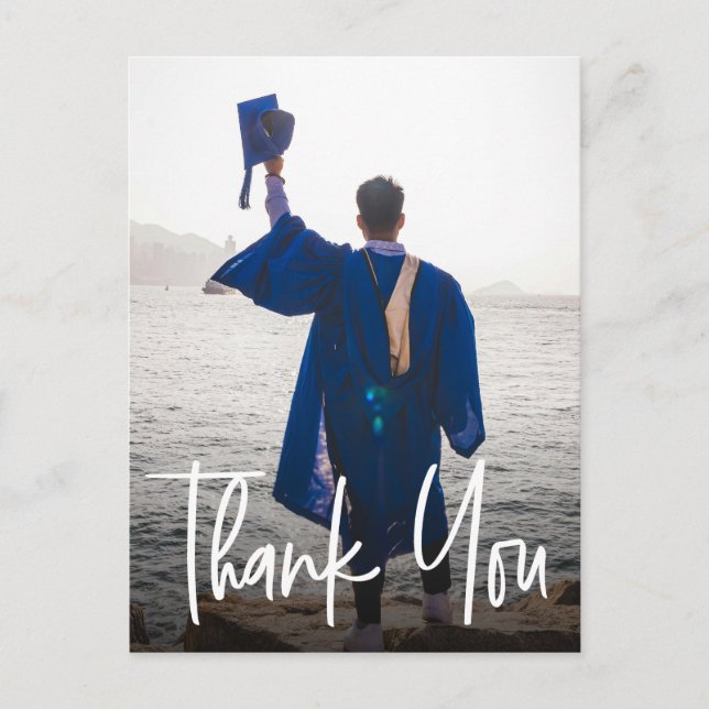 Modern Vertical Photo Graduation Custom Thank you Announcement Postcard (Front)