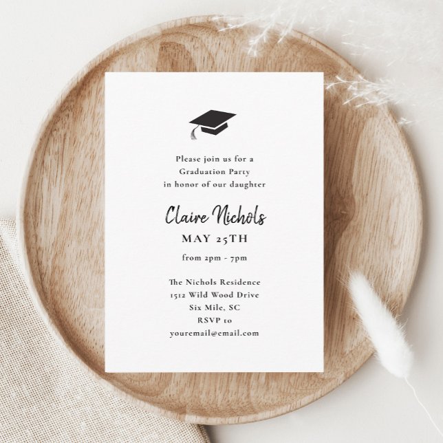 Modern Vertical Photo Graduation Enclosure Card (Modern Handwritten Black and White Graduation Invitations.)