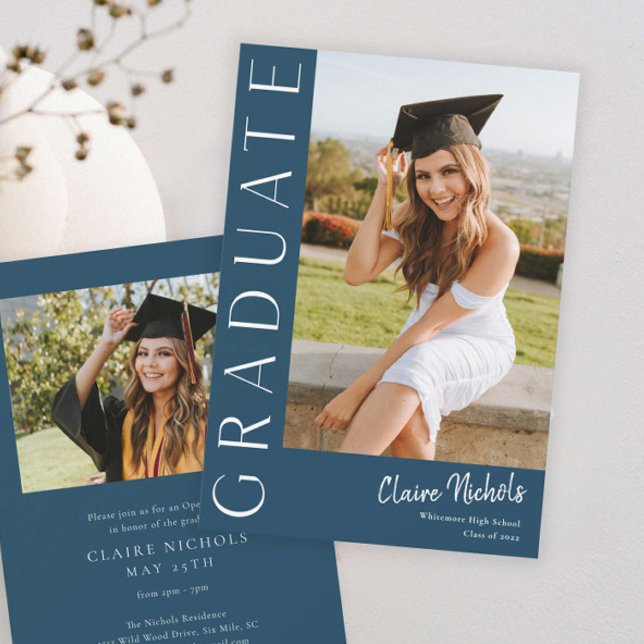 Modern Vertical Photo Graduation Invitation (Modern Typography Photo Graduation Invitation)
