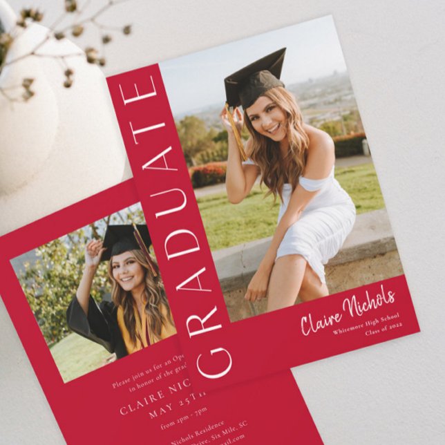 Modern Vertical Photo Graduation Invitation (Modern Red Photo Graduation Invitation.)