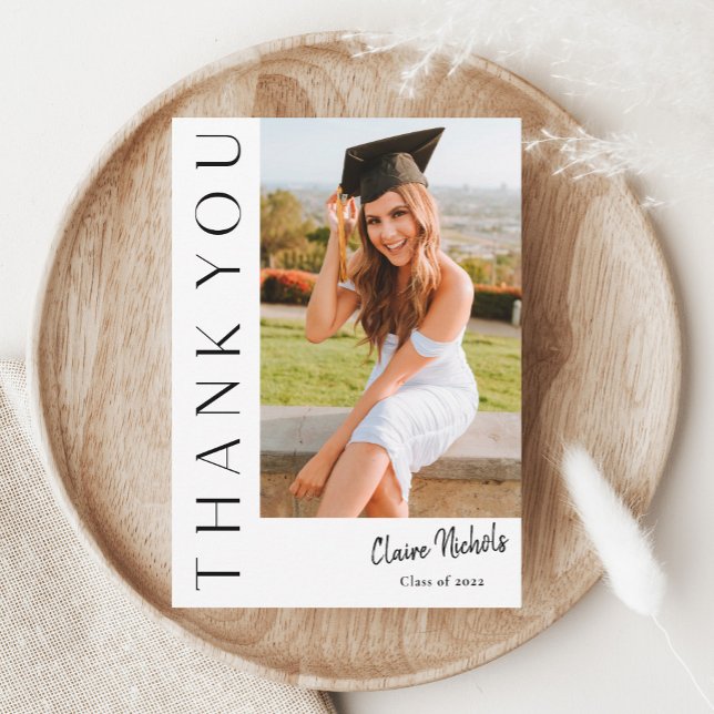 Modern Vertical Photo Graduation Invitation (Modern Typography Photo Graduation Thank You Card.)