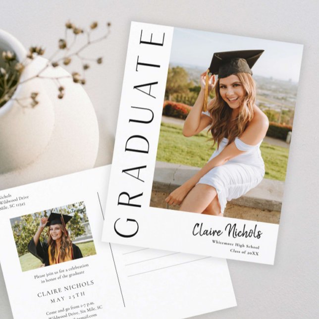 Modern Vertical Photo Graduation Invitation Postcard (Creator Uploaded)