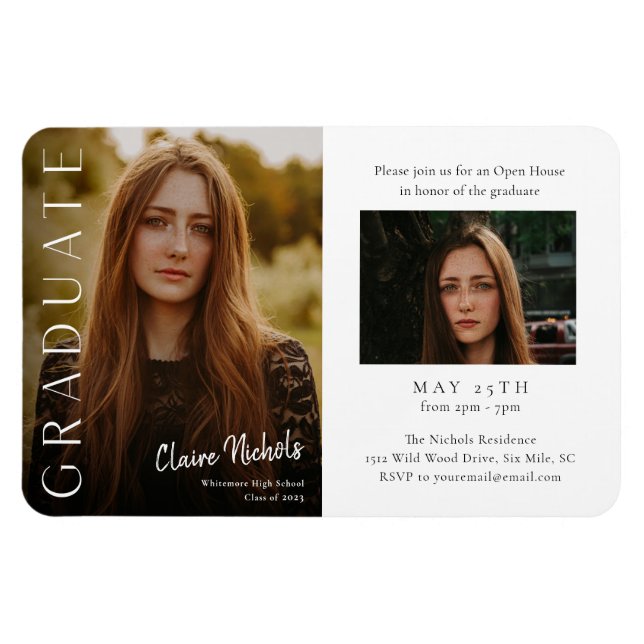 Modern Vertical Photo Graduation Invitations  Magnet (Horizontal)
