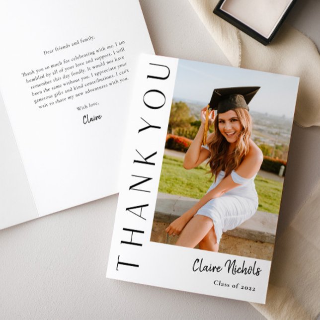 Modern Vertical Photo Graduation Thank You Card (Modern Photo Graduation Folded Thank You Card.)