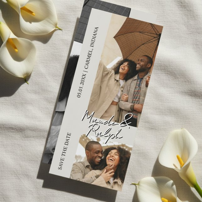 Modern Vertical Photo Strip Wedding Save the Date (Invite guests to mark their calendars with this Modern Vertical Photo Strip Wedding Save the Date! )