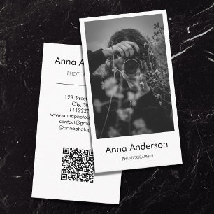Modern Vertical Photography QR Code Photographer Business Card