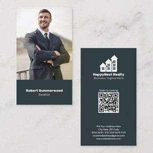Modern Vertical Real Estate Agent Photo QR Code Business Card