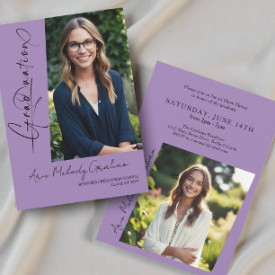 Modern vertical script photo graduation invitation