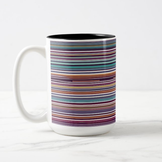 Modern Vertical Stripe Abstract in Plum & Teal Two-Tone Coffee Mug (Left)