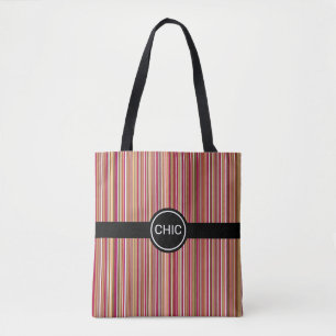Modern vertical stripes in brown & red shades tote bag