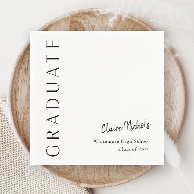 Modern Vertical Typography Graduation Napkin (Modern Typography Black and White Script Name Graduation Party Napkins.)