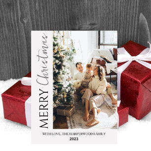 Modern Vertical Typography Merry Christmas Photo Holiday Postcard