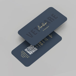 Modern Vet Veterinary Dark Blue Gold Veterinarian  Business Card