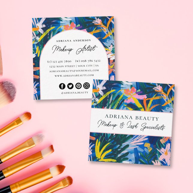 Modern Vibrant Abstract Floral Beauty Specialist Square Business Card (Creator Uploaded)