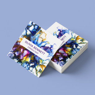 Modern Vibrant Abstract Fluid Acrylic Art Square Business Card