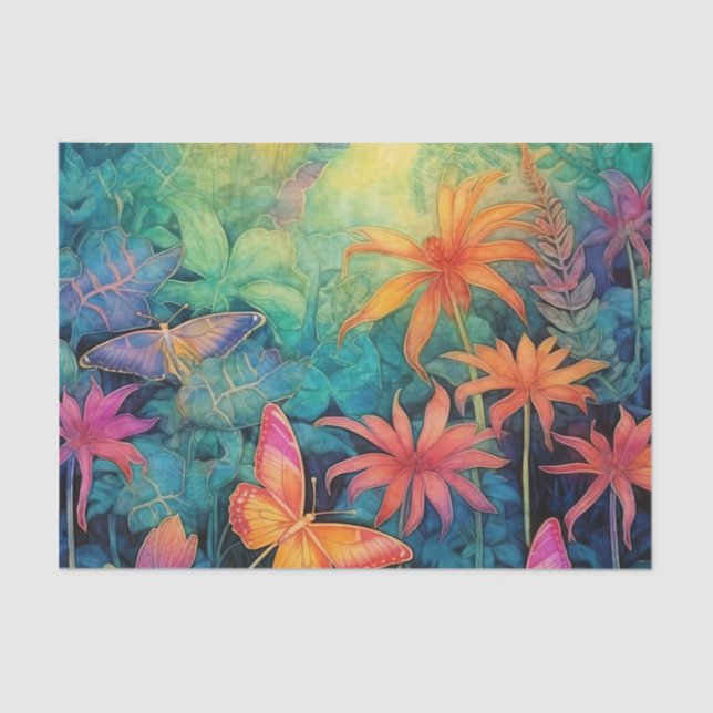 Modern Vibrant Batik Watercolor Floral Tissue Paper (Front)