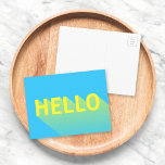 Modern Vibrant Blue and Yellow Hello Typography Postcard<br><div class="desc">Send a hello to family and friends with this vibrant blue card featuring a modern abstract design of a yellow "Hello" with a long shadow gradient. 

*Please note that the Zazzle Watermark that appears in the zoom preview will NOT appear on the final printed product. 

© Rosewood and Citrus</div>