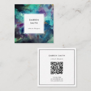 Modern Vibrant Blue Watercolor Abstract QR Code Square Business Card