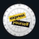 Modern, vibrant, bold graphic of Express Yourself Dartboard<br><div class="desc">Modern, simple, minimal typographic design of a saying "Express yourself" in black and yellow colours. Vibrant, cool, urban, trendy and vibrant graphic art</div>