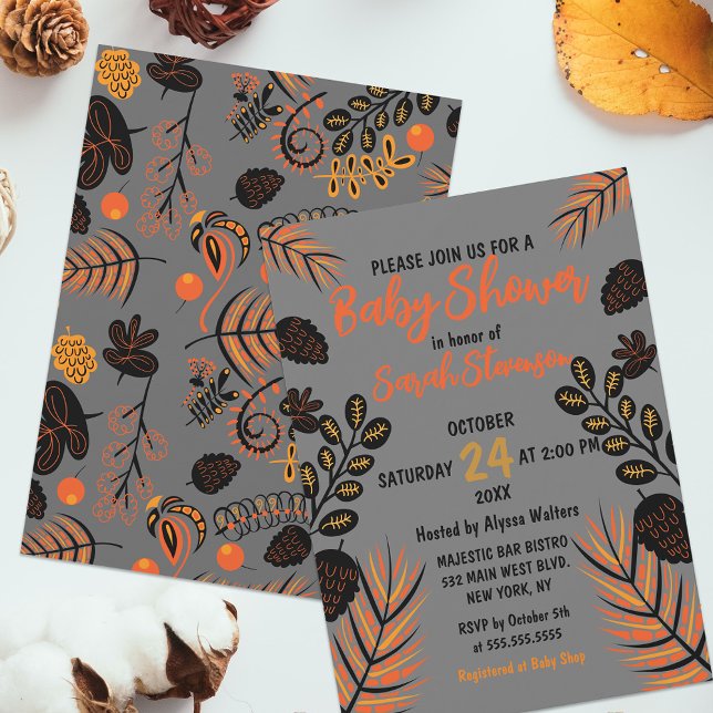 Modern Vibrant Botanical Autumn Fall Baby Shower Invitation (Creator Uploaded)