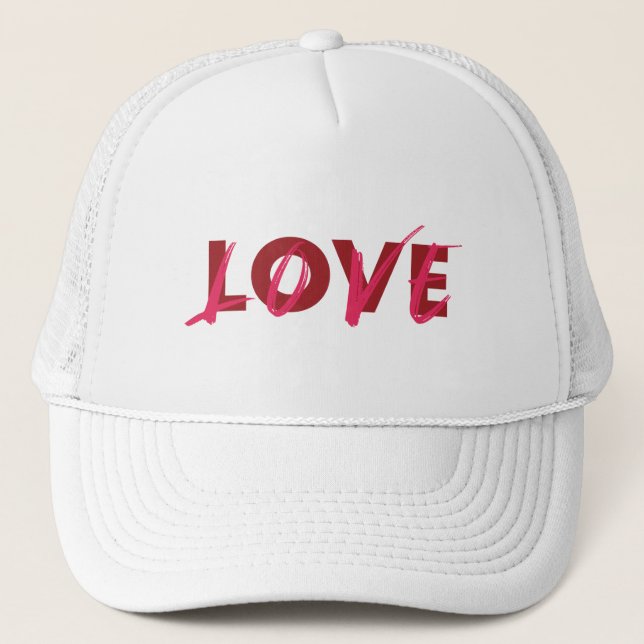 Modern, vibrant, cool, trendy design of Love Trucker Hat (Front)