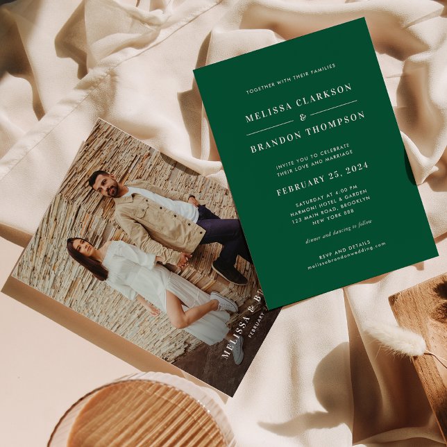 Modern Vibrant Emerald Green Photo Wedding  Invitation (Creator Uploaded)