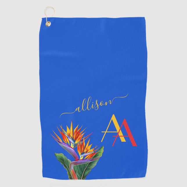 Modern Vibrant Floral Custom Monogram  Golf Towel (Front)